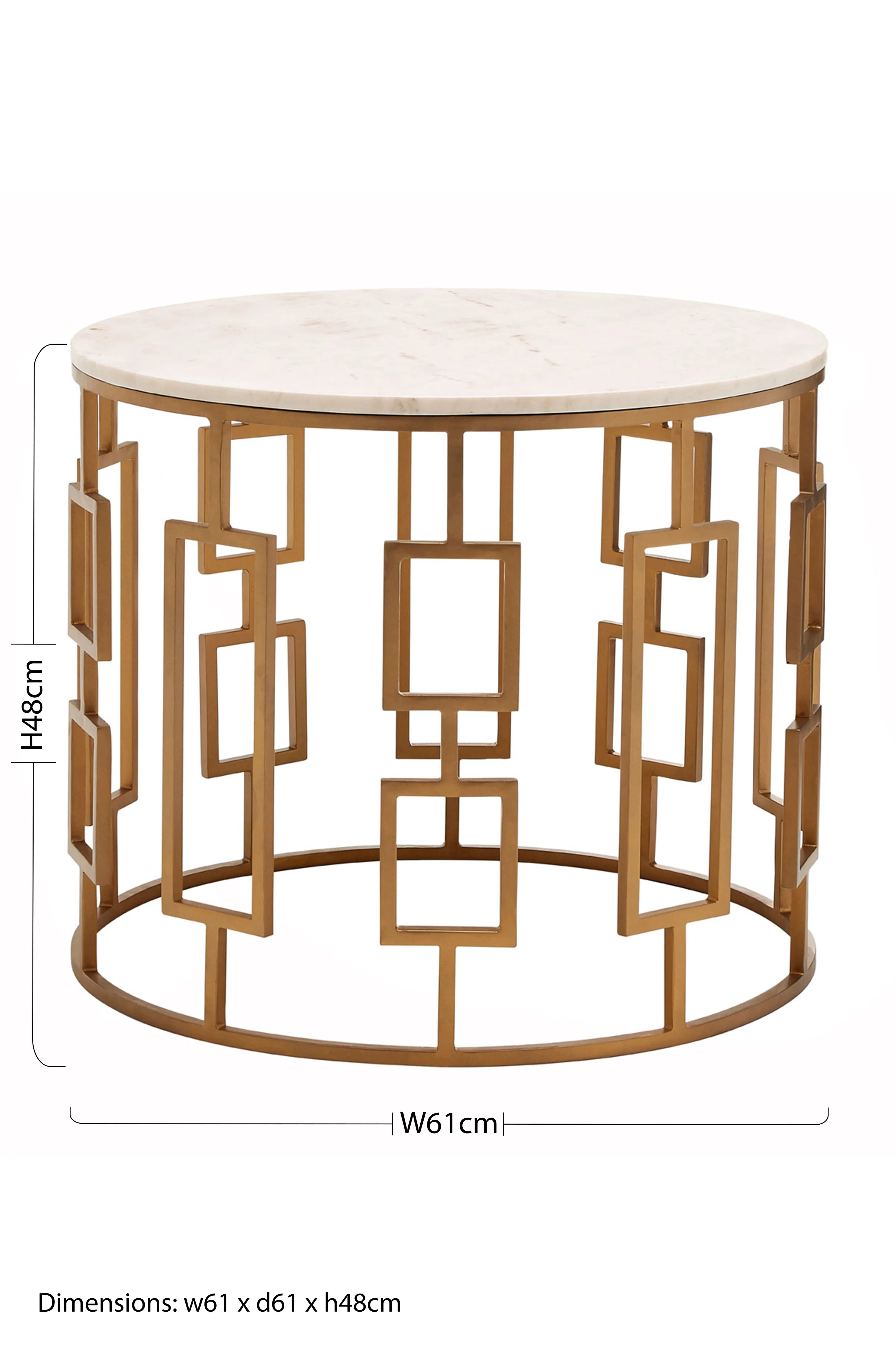 Bonville White Marble & Gold Geometric Round Side Table